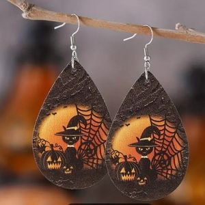 Spooky Halloween Black Cat Jackolantern Earrings Pumpkin Spiderwebs